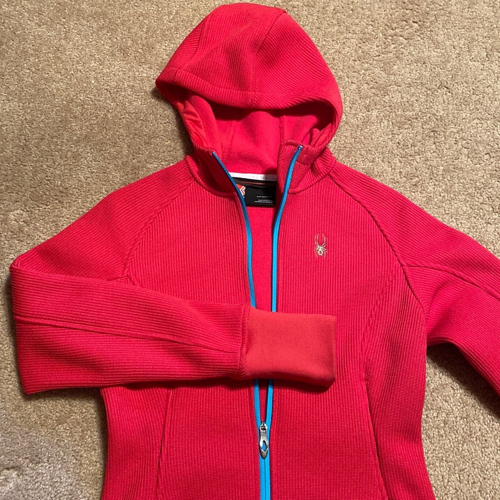 Spyder women’s “Core Sweater” hot pink & aqua full zip jacket, sz medium